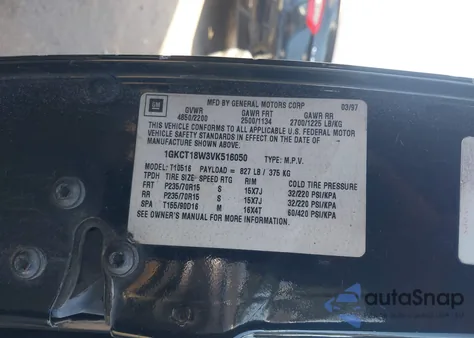 1997 GMC Jimmy Sls из США, поврежденный, VIN 1GKCT18W3VK516050